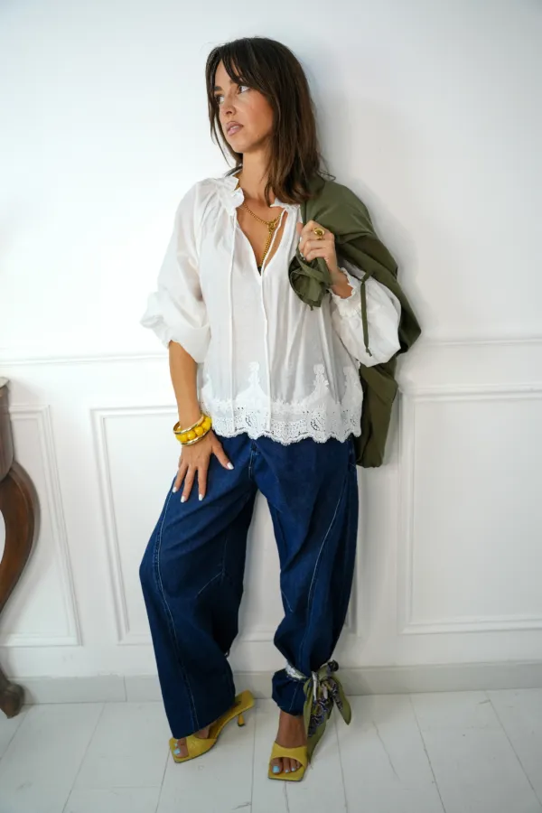 Blouse Brodée Blanc YVAN Noho - 1 | Accueil 2