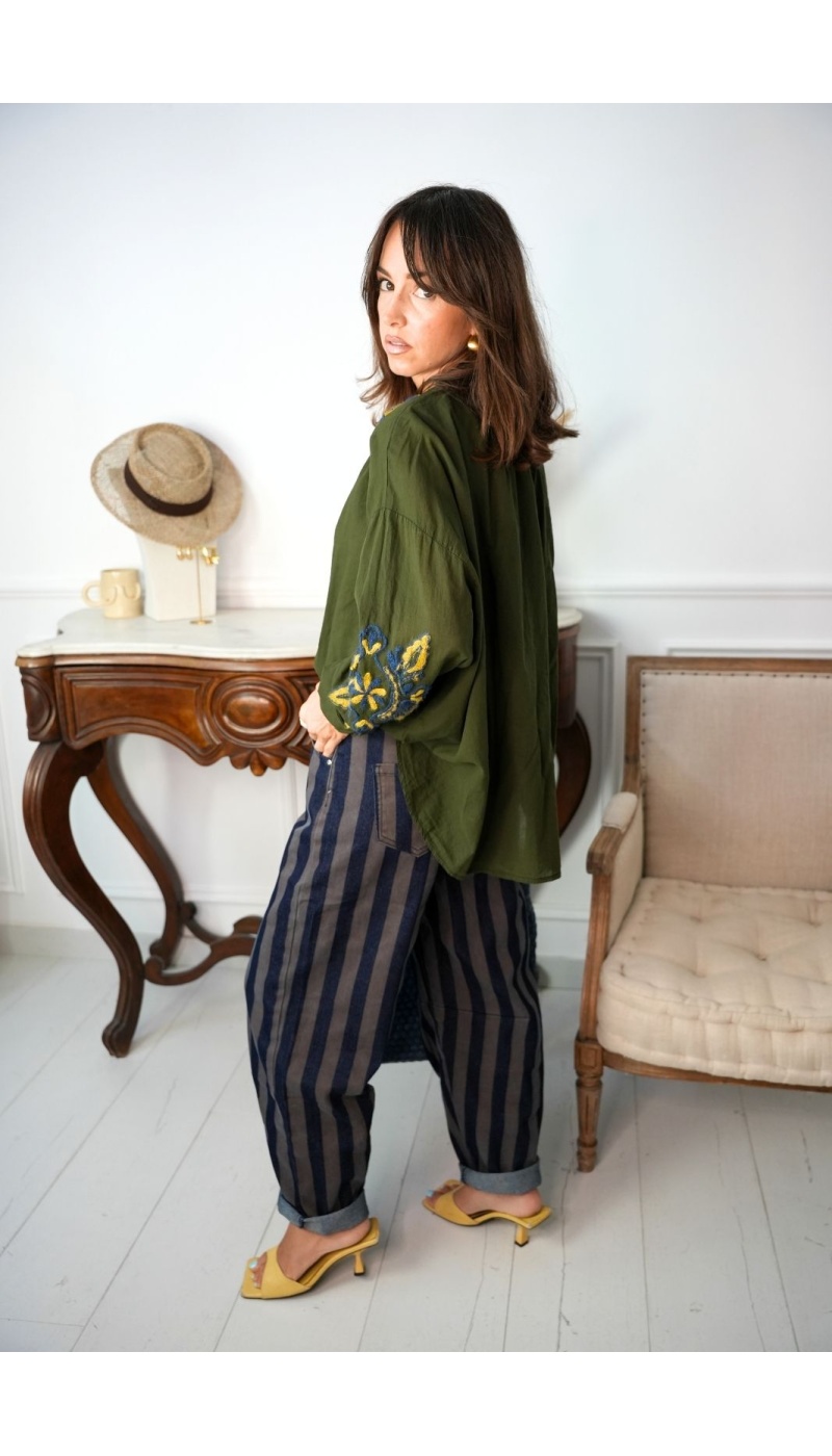 Blouse Kaki Brodée Johanna LINA Johanna - 2 | Accueil