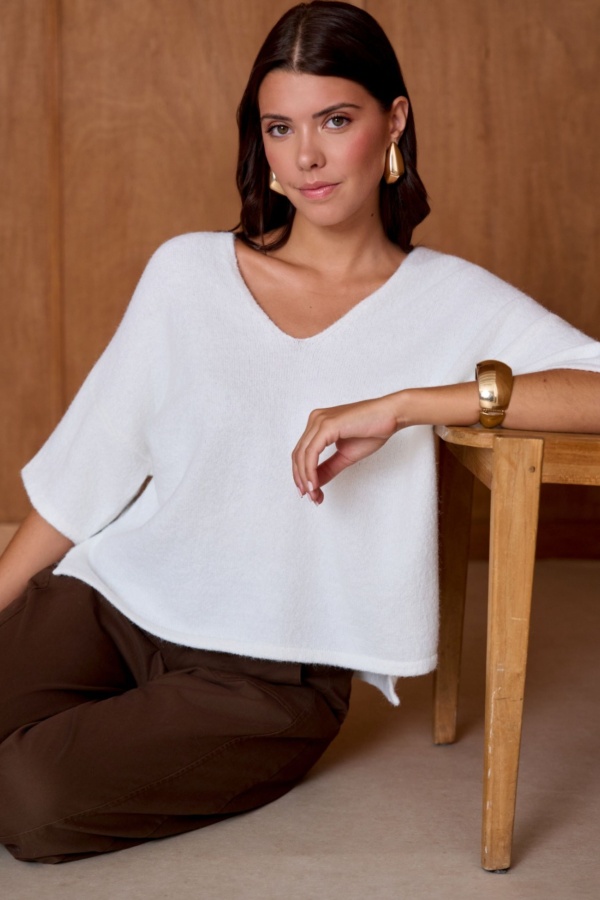 Pull Chiné Blanc NATACHA Noho - 1 | Accueil