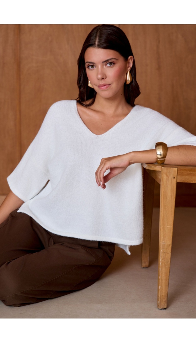 Pull Chiné Blanc NATACHA Noho - 1 | Accueil