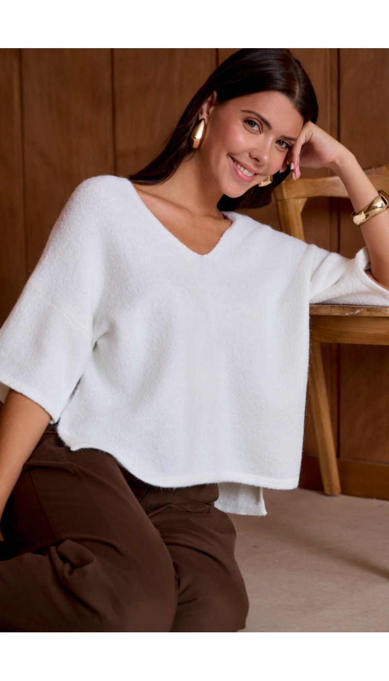 Pull Chiné Blanc NATACHA Noho - 4 | Accueil