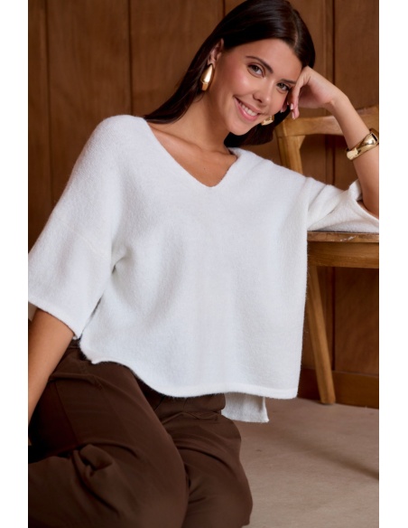 Pull Chiné Blanc NATACHA Noho - 4 | Accueil