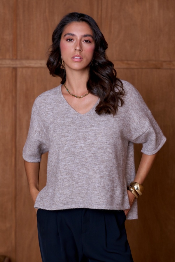 Pull Chiné Taupe NATACHA Noho - 1 | Benvenuto