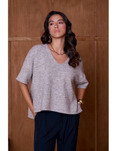 Pull Chiné Taupe NATACHA Noho - 2 | Accueil