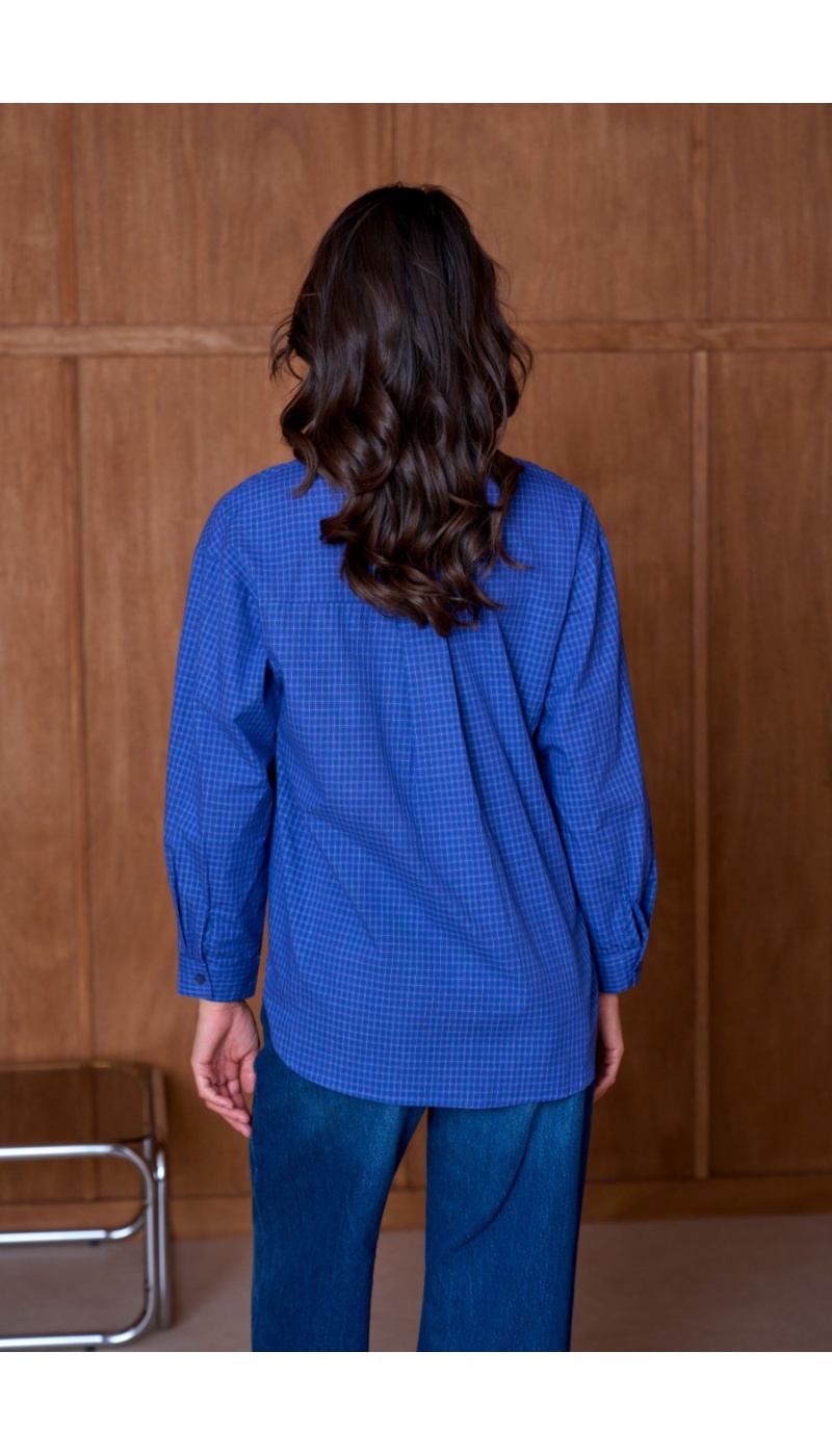 Chemise Carreaux Coeur Brodé Bleu YSÉE Noho - 4 | Accueil
