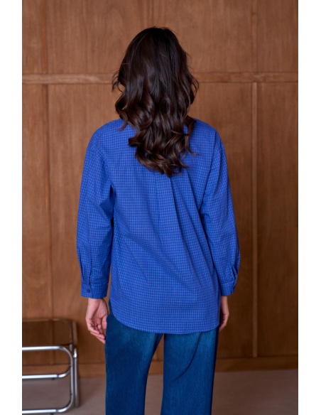 Chemise Carreaux Coeur Brodé Bleu YSÉE Noho - 4 | Accueil