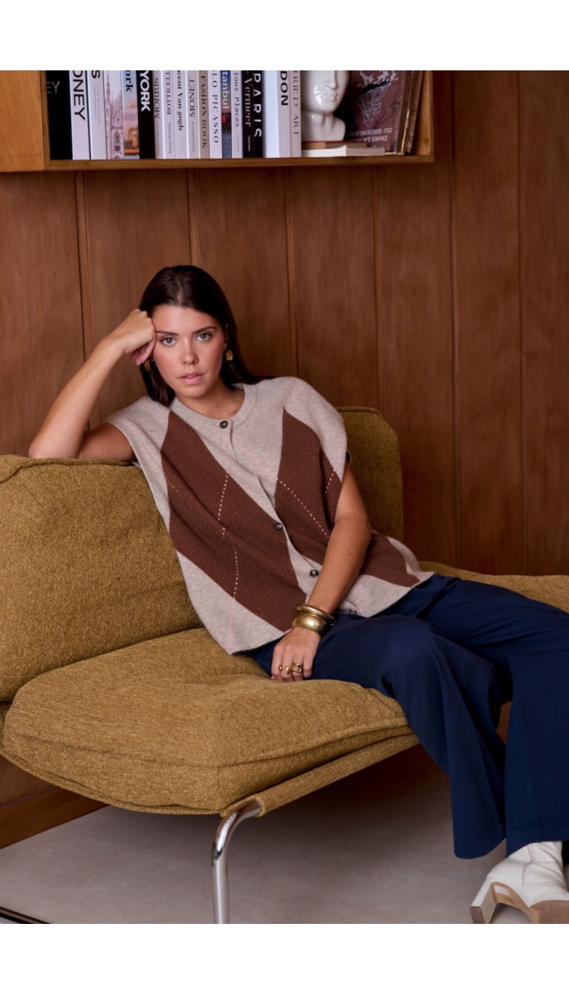 Gilet Motif Beige ORPHÉE Noho - 2 | Accueil