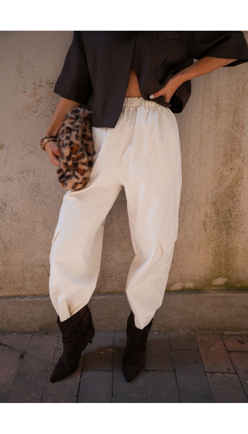 Pantalon Large Cargo Ecru ANA Noho - 4 | BLAZERS / VESTES