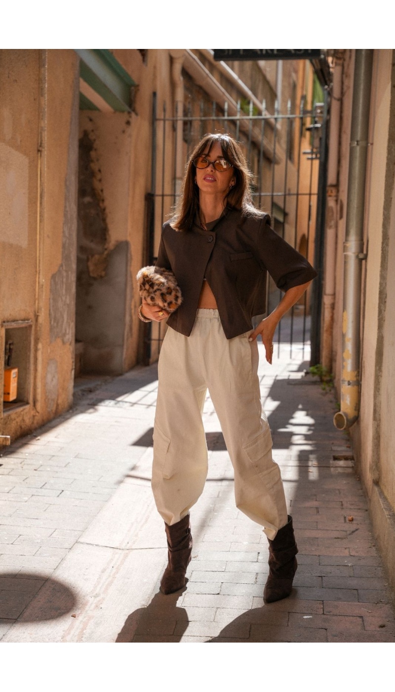 Pantalon Large Cargo Ecru ANA Noho - 3 | BLAZERS / VESTES