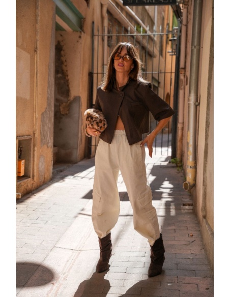 Pantalon Large Cargo Ecru ANA Noho - 3 | BLAZERS / VESTES