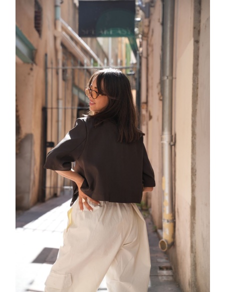 Blazer Courte Fermeture Croisée Choco BROADWAY Noho - 4 | Accueil
