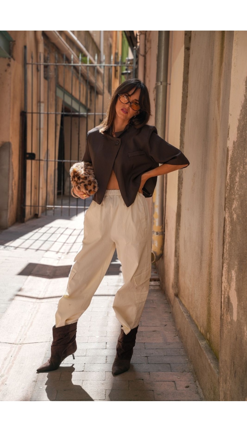 Blazer Courte Fermeture Croisée Choco BROADWAY Noho - 3 | Accueil