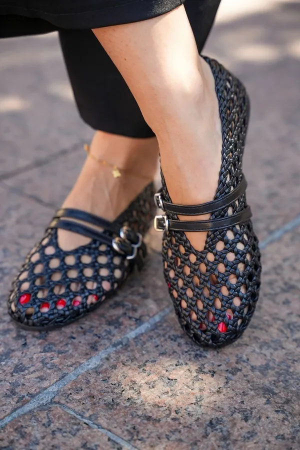 Ballerine Noire Tressée GAOA Noho - 1 | Accueil