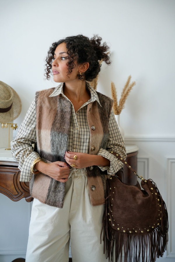 Gilet Carreaux Marron FLORENTIN - 1 | Accueil