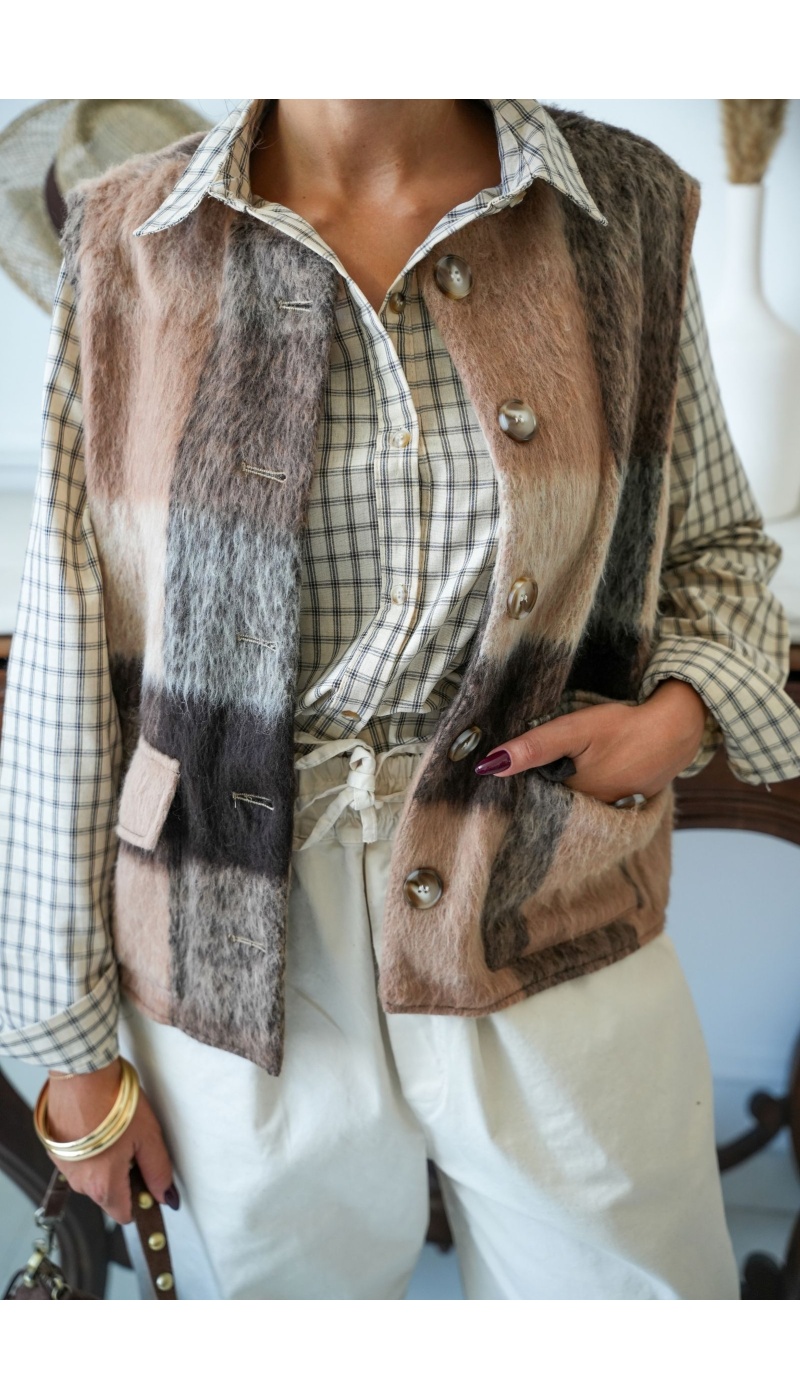 Gilet Carreaux Marron FLORENTIN - 4 | Accueil