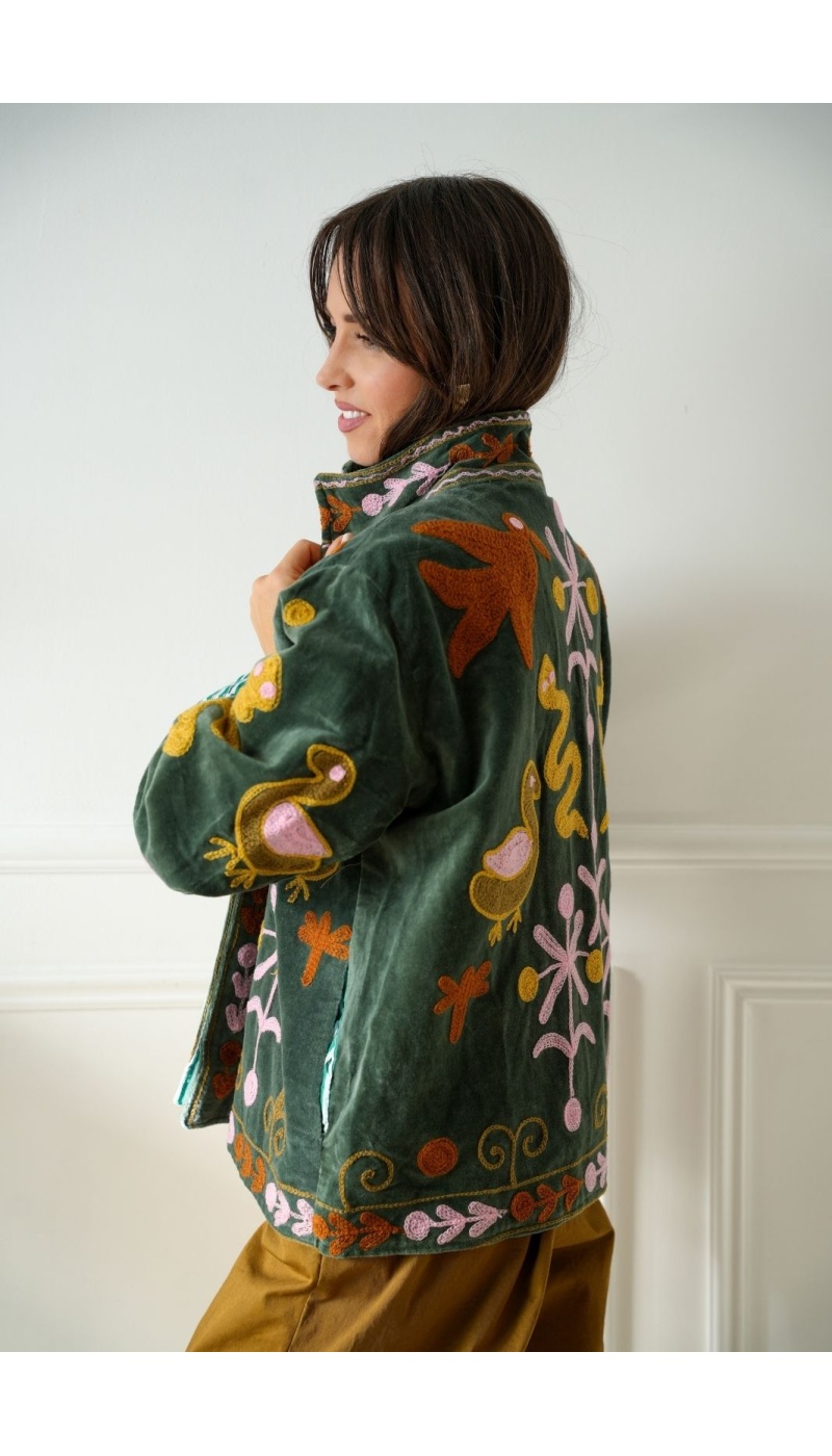 Veste Brodée Kaki Johanna INSAR Noho - 3 | Accueil