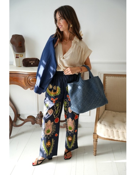 PANTALON FEMME BRODE MARINE H26 Johanna - 1 | Welcome