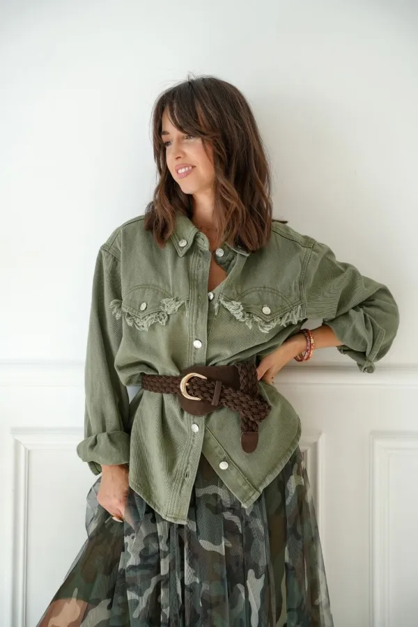 Veste Franges Kaki MICHELLE Noho - 1 | Accueil
