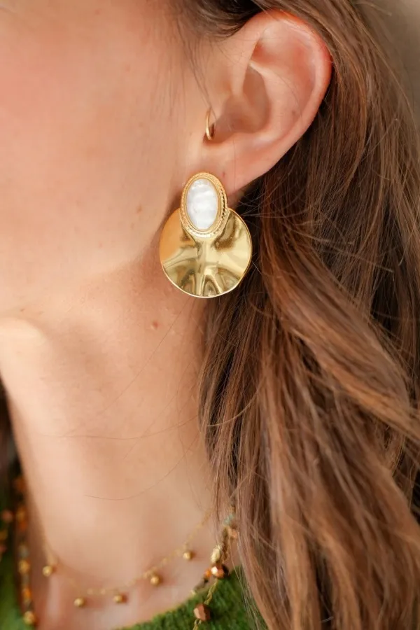 Boucles D'Oreilles Blanc Doré POGGIO Noho - 1 | Accueil