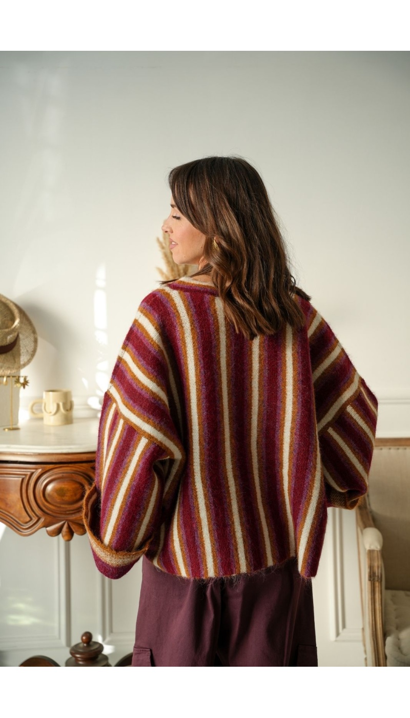 Gilet Pankou Rayé Bordeaux Noho - 3 | Accueil