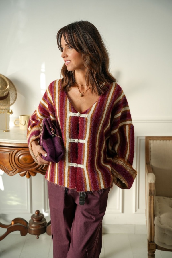 Gilet Pankou Rayé Bordeaux Noho - 1 | Accueil