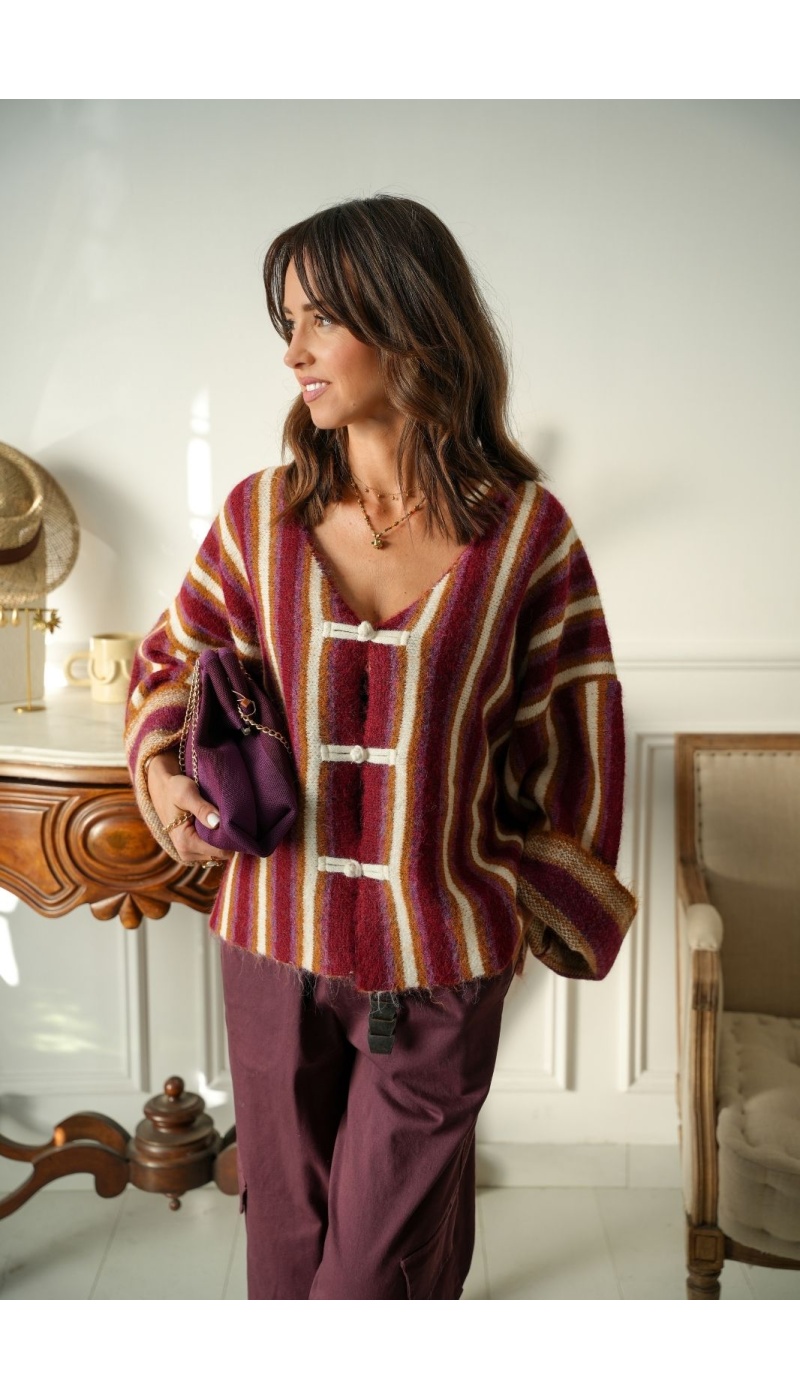 Gilet Pankou Rayé Bordeaux Noho - 1 | Accueil