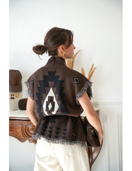 Gilet Imprimé Aztèque Marron BUSHEY Noho - 2 | Accueil