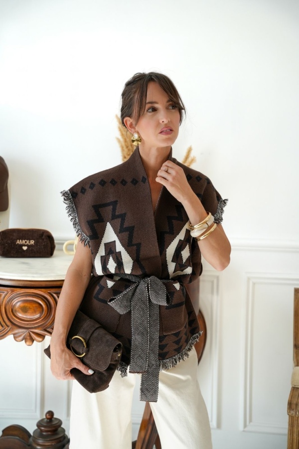 Gilet Imprimé Aztèque Marron BUSHEY Noho - 1 | Accueil