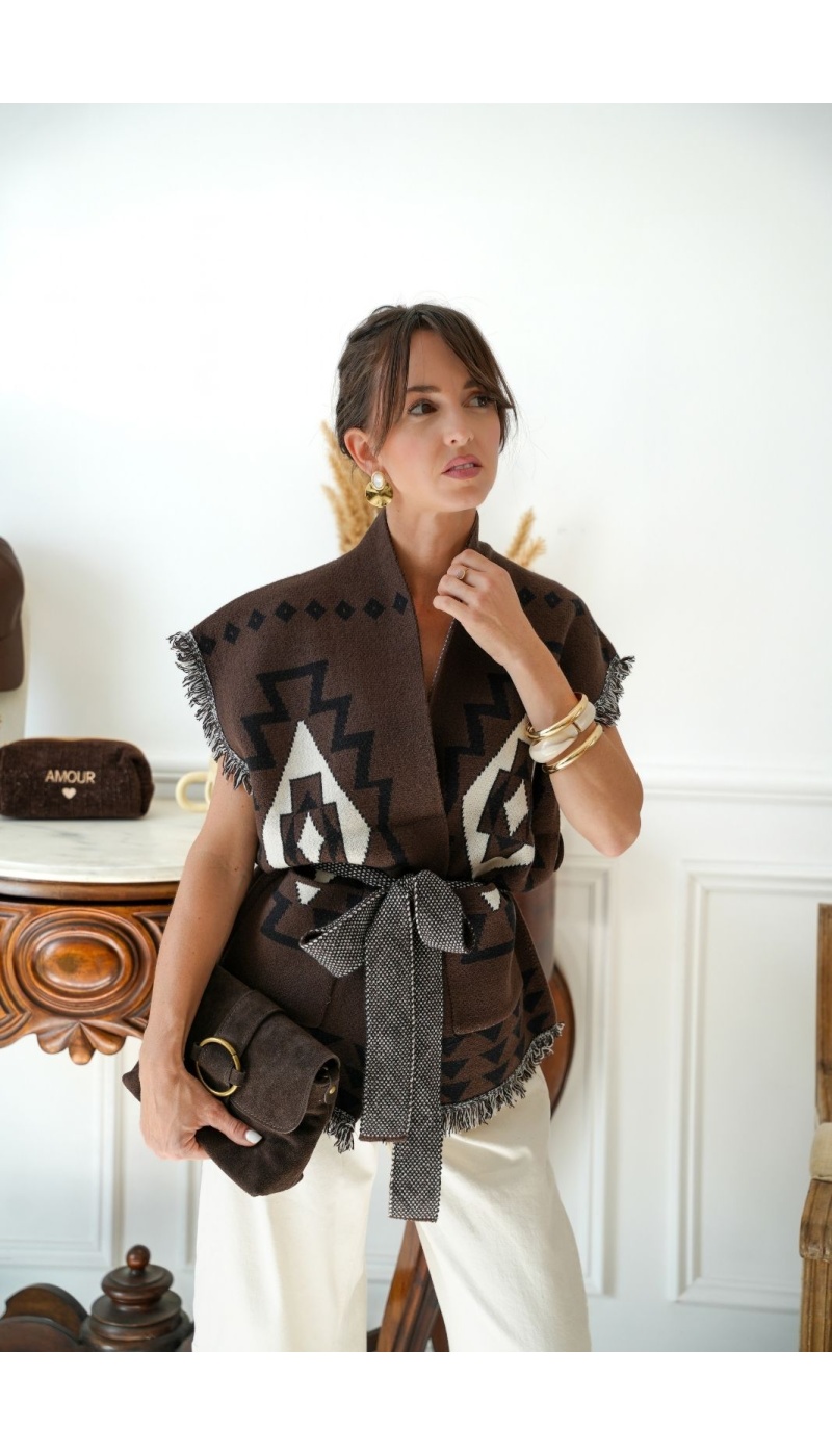 Gilet Imprimé Aztèque Marron BUSHEY Noho - 1 | Bem-vindo