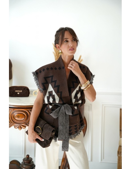 Gilet Imprimé Aztèque Marron BUSHEY Noho - 1 | Accueil
