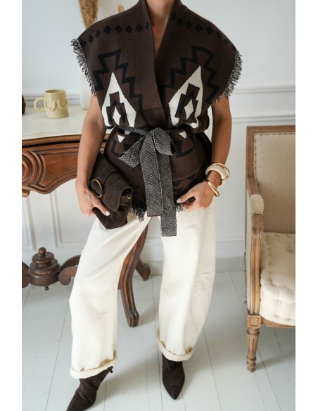 Gilet Imprimé Aztèque Marron BUSHEY Noho - 3 | Bem-vindo
