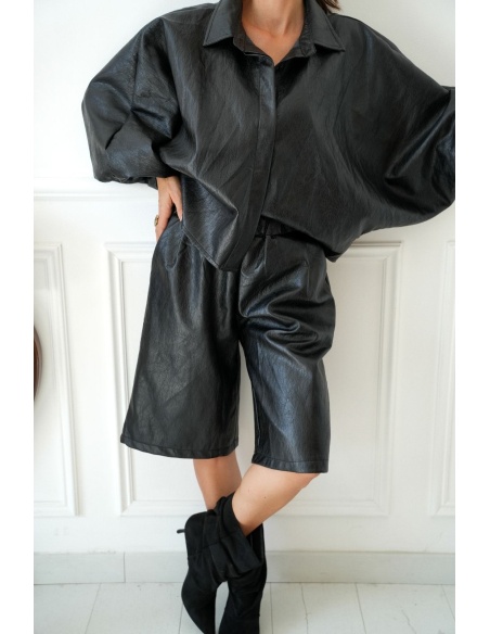 Chemisier Oversize Similicuir Noir MANBY Noho - 3 | Accueil