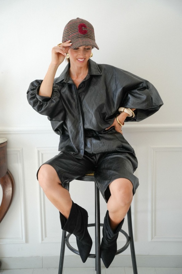 Chemisier Oversize Similicuir Noir MANBY Noho - 1 | Accueil