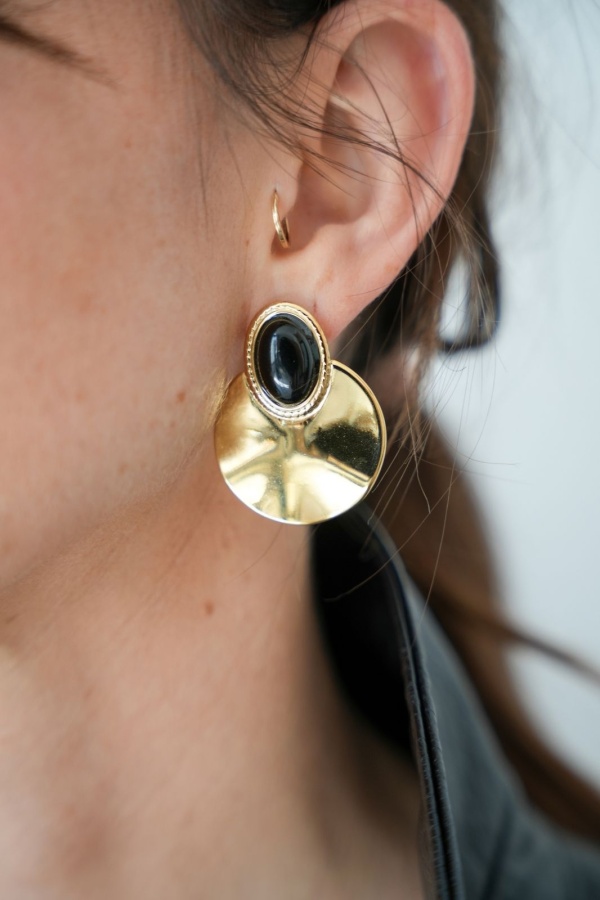 Boucles D'Oreilles Noir Doré POGGIO Noho - 1 | Accueil
