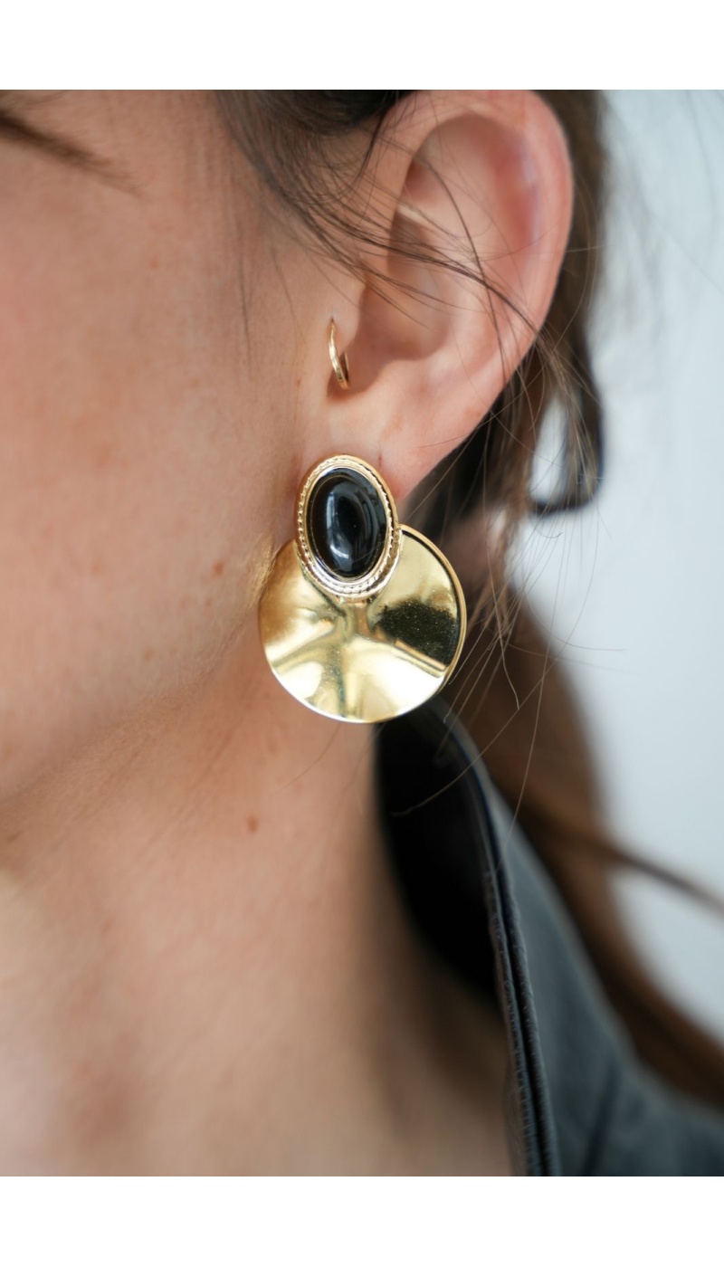 Boucles D'Oreilles Noir Doré POGGIO Noho - 1 | Accueil