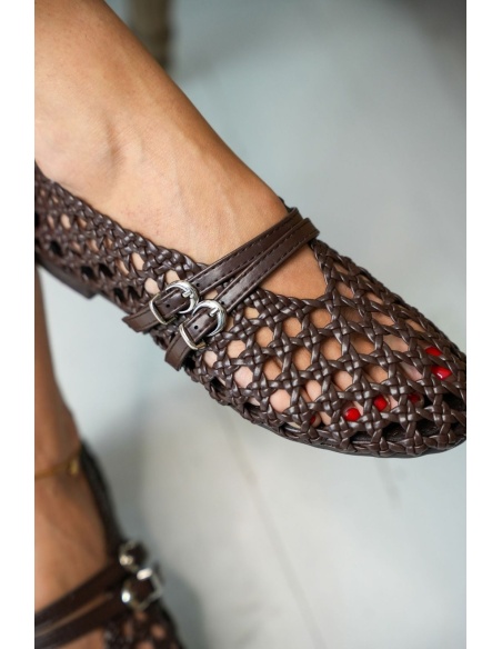 Ballerine Marron Tressée GAOA Noho - 1 | Accueil