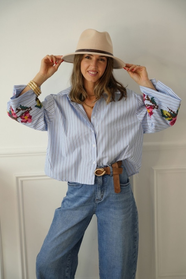 Chemise Rayée Ciel Fleurs ROVIGIO Noho - 1 | Accueil