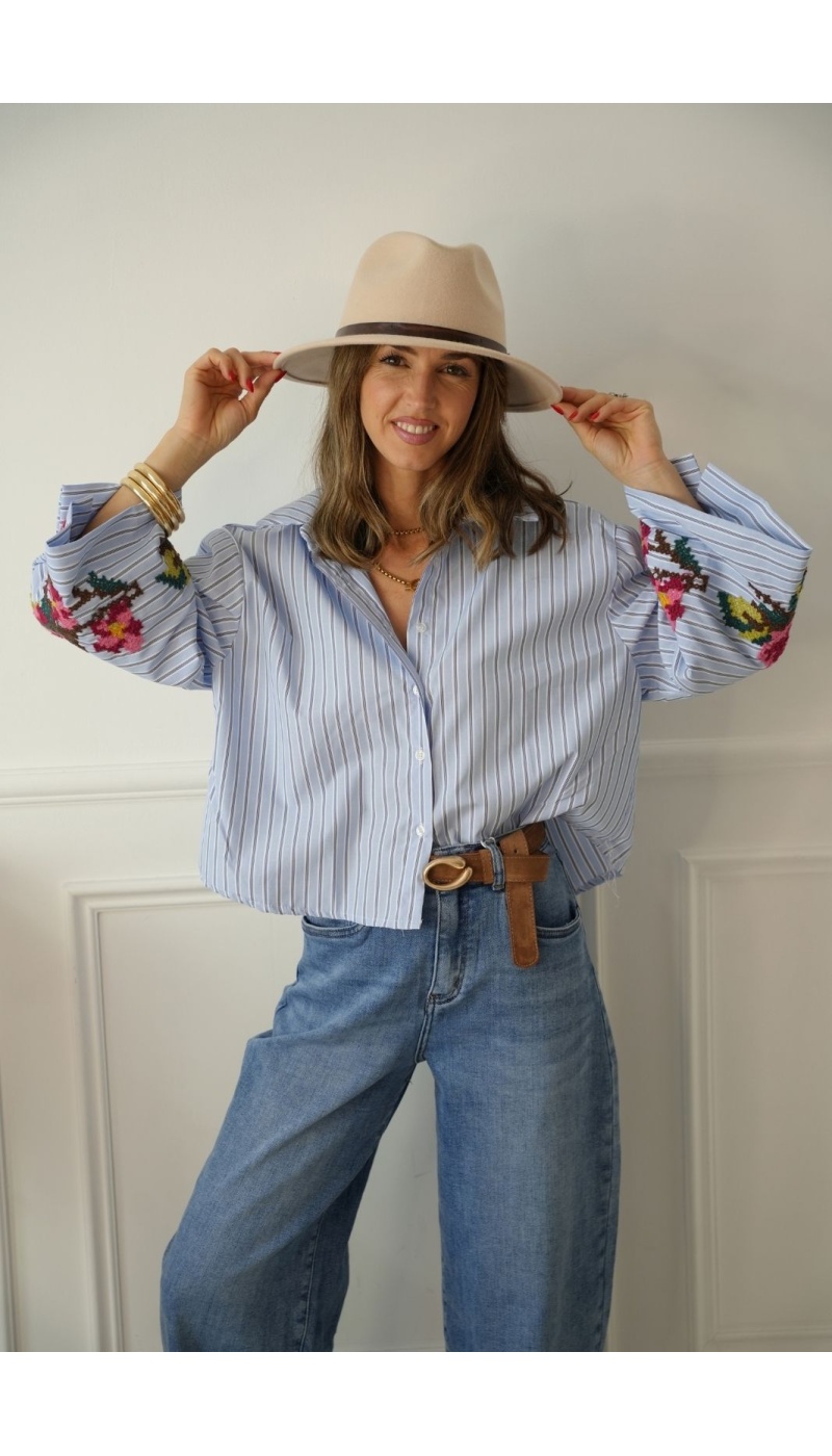 Chemise Rayé Ciel Fleurs ROVIGIO Noho - 1 | Accueil