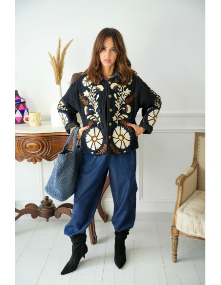 Gilet Matelassé Fleurs Noir INDA Noho - 1 | Bienvenido