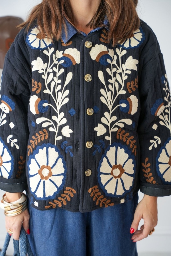 Gilet Matelassé Fleurs Noir INDA Noho - 1 | Welcome 2