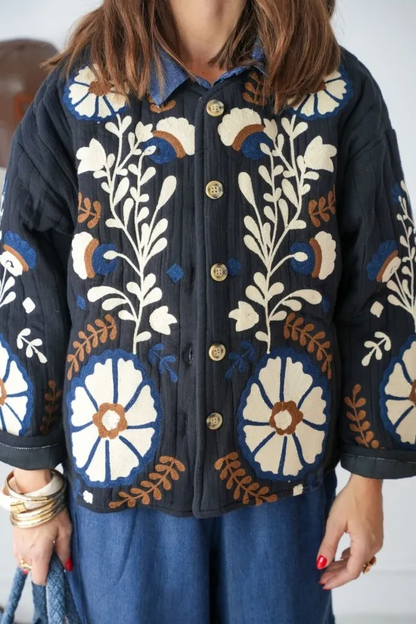 Gilet Matelassé Fleurs Noir INDA Noho - 1 | Bienvenido 2
