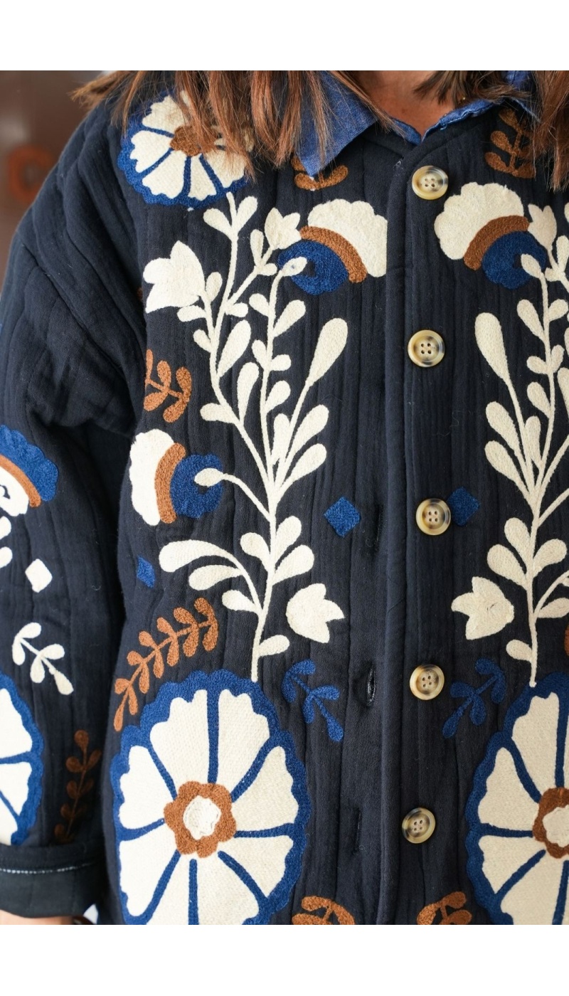 Veste Matelassé Fleurs Noir INDA Noho - 3 | Accueil