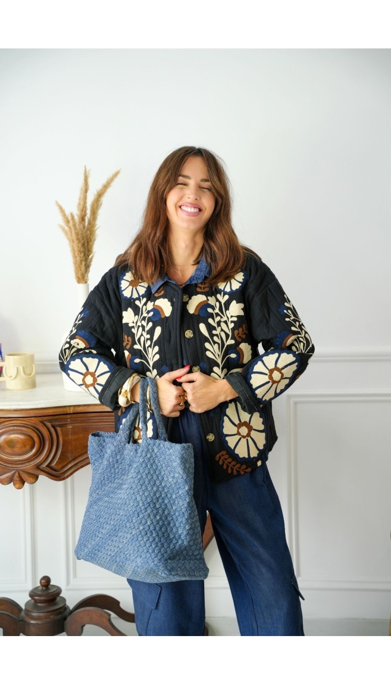 Veste Matelassé Fleurs Noir INDA Noho - 4 | Accueil