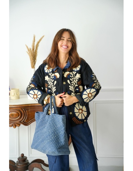 Gilet Matelassé Fleurs Noir INDA Noho - 4 | Bienvenido
