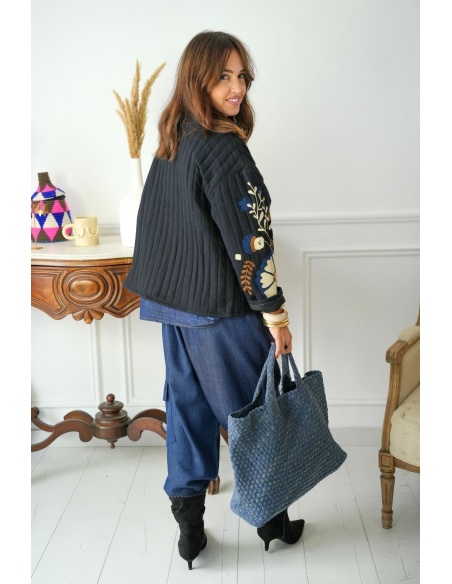 Veste Matelassé Fleurs Noir INDA Noho - 5 | Accueil