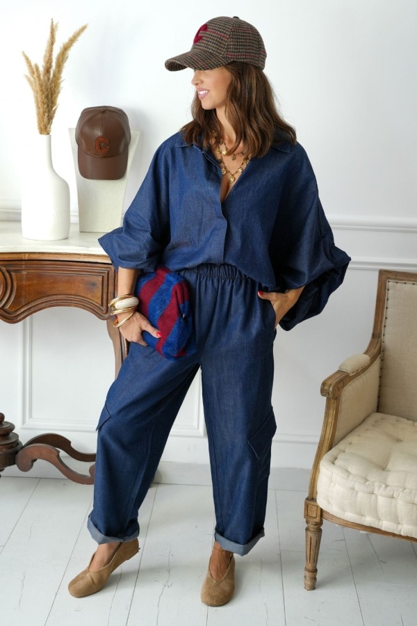 Pantalon Large Cargo Denim ZITA Noho - 2 | Accueil