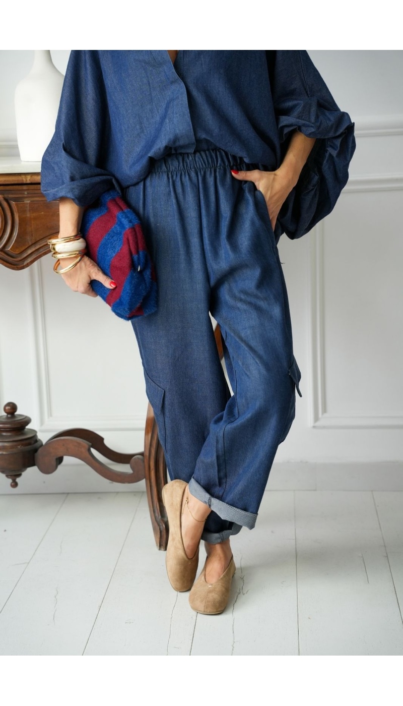 Pantalon Large Cargo Denim ZITA Noho - 3 | Accueil