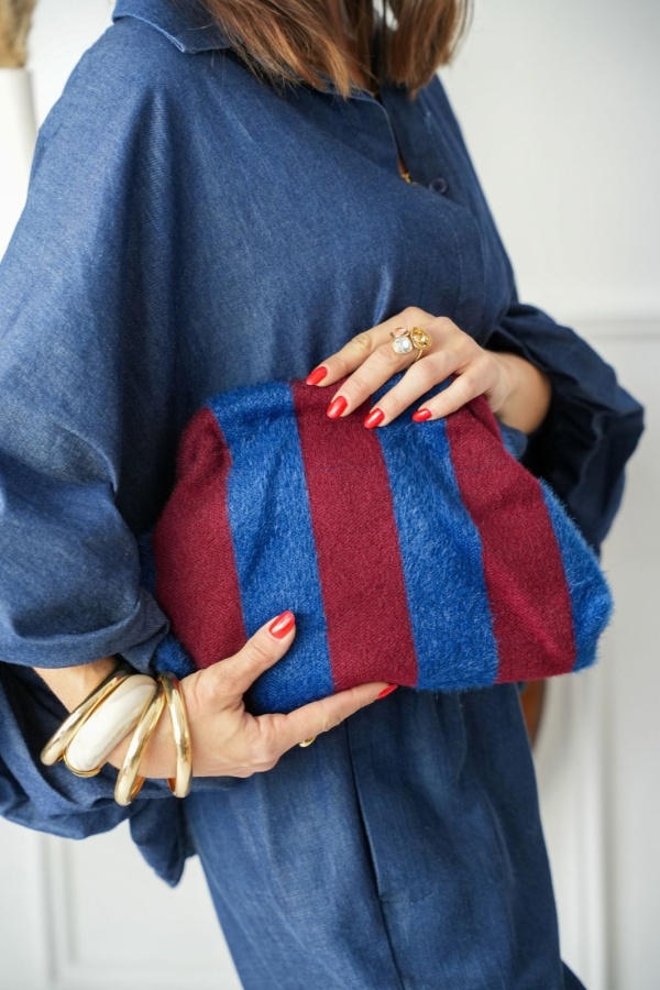 Pochette Rayée Marine Bordeaux FLORE Noho - 1 | Bienvenido