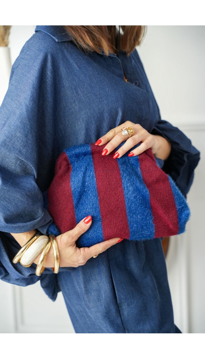 Pochette Rayée Marine Bordeaux FLORE Noho - 1 | Bem-vindo