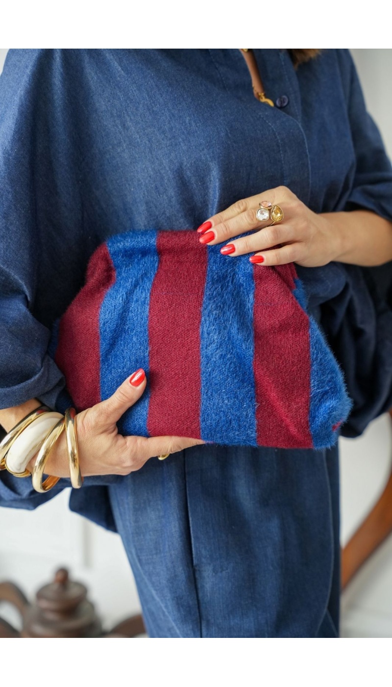 Pochette Rayée Marine Bordeaux FLORE Noho - 2 | Bem-vindo